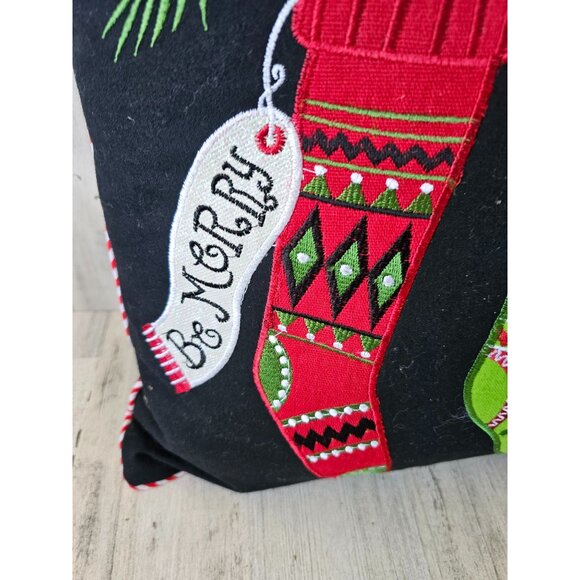 Stocking pillow Xmas 14x14 tree red green embroidered glitter - Picture 2 of 6